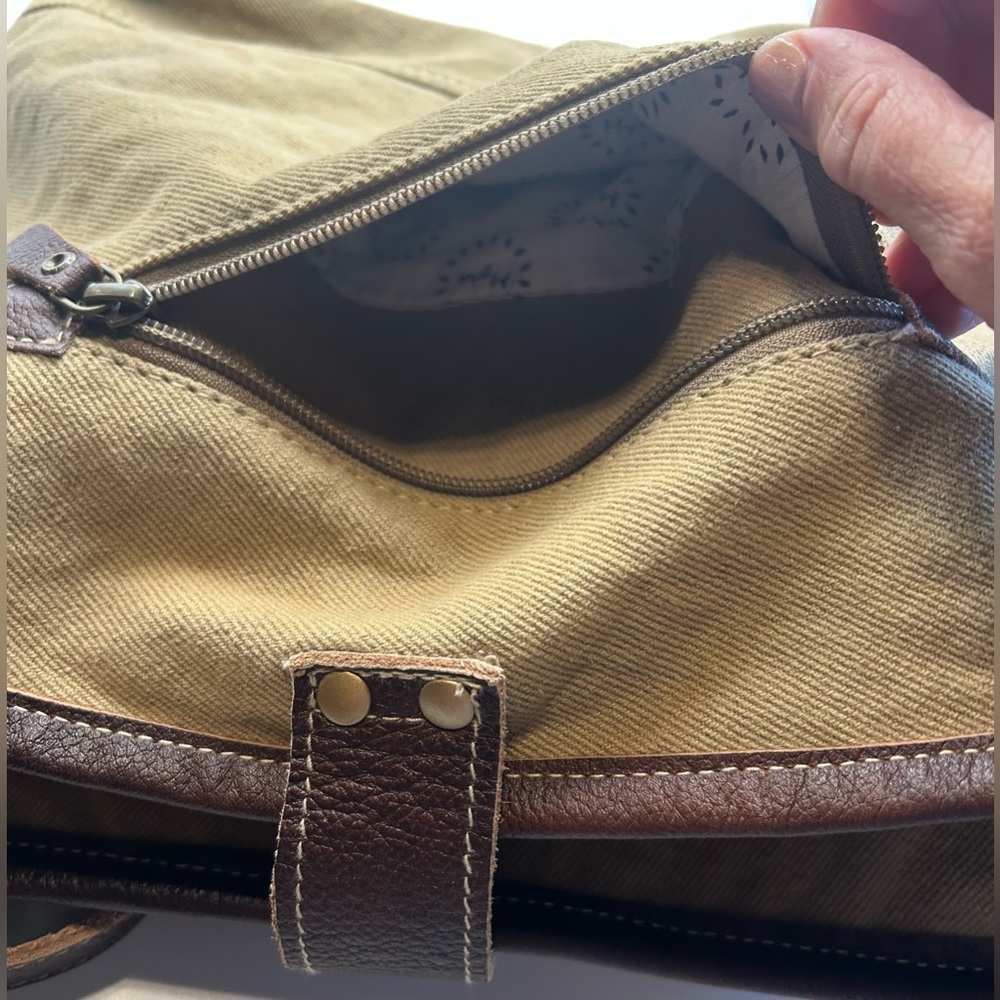 Myra Bag Yellow Western Shoulder Bag Gray Hairon Cowhide Canvas & Leather EUC - Picture 5 of 11